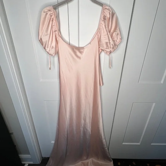 WAYF The Bea Faux Wrap V Neck Satin Maxi Formal Gown Women's Size Medium - Picture 8 of 9